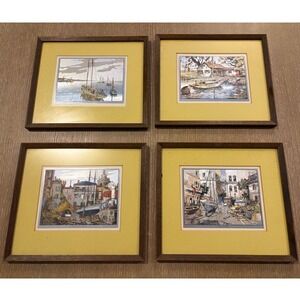 Vintage Lionel Barrymore Coastal Etchings Framed Prints Set of 4 Nautical Art